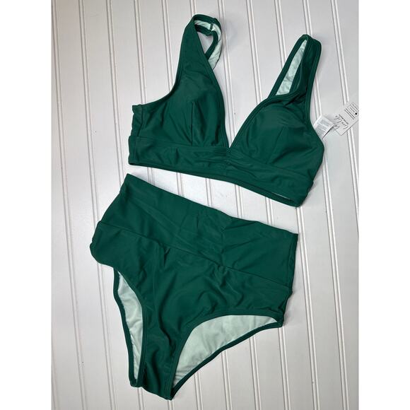 NWT Cupshe Bikini Set Two Piece Swimsuit Fuchsia & Black Green BUNDLE Size S - Picture 3 of 6